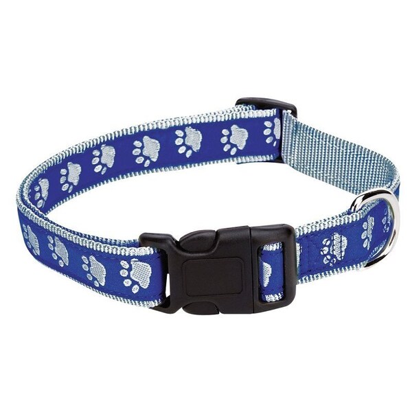 Casual Canine Dog Collar, 14 to 20 in L Collar, 5/8 in W Collar, Nylon, Blue, Two Tone Paw Print - ZA8871 14 19