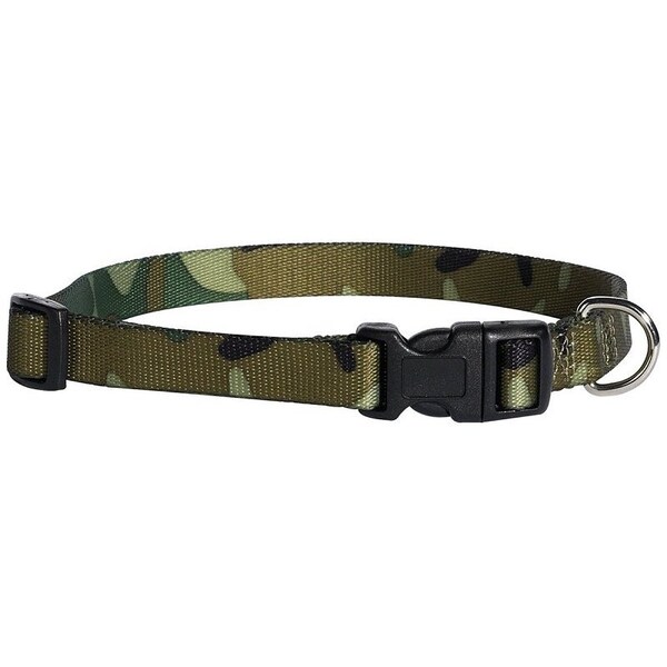 Casual Canine Dog Collar, D-Ring Link, 6 to 10 in L Collar, 3/8 in W Collar, Nylon, Green Camo - ZA6741 06 43
