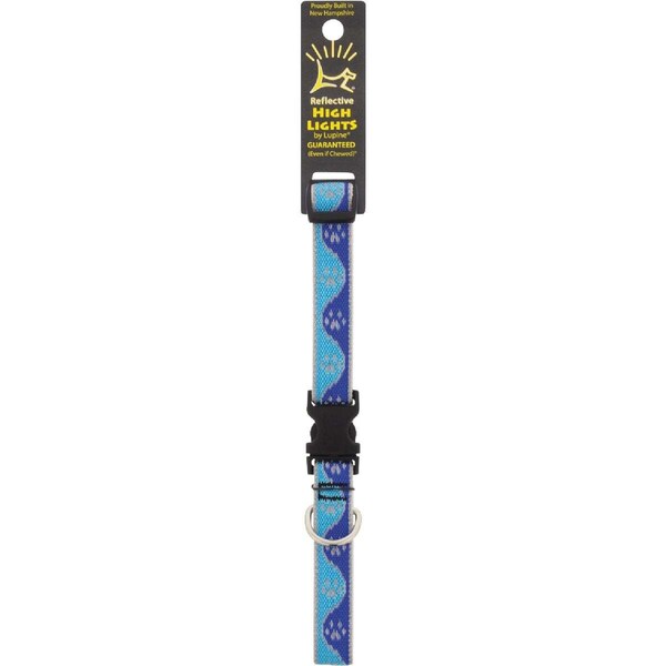 Lupine Adjustable Medium Dog Collar, Reflective Blue PawsPattern, 3/4 x 13 - 22-In. - 48402