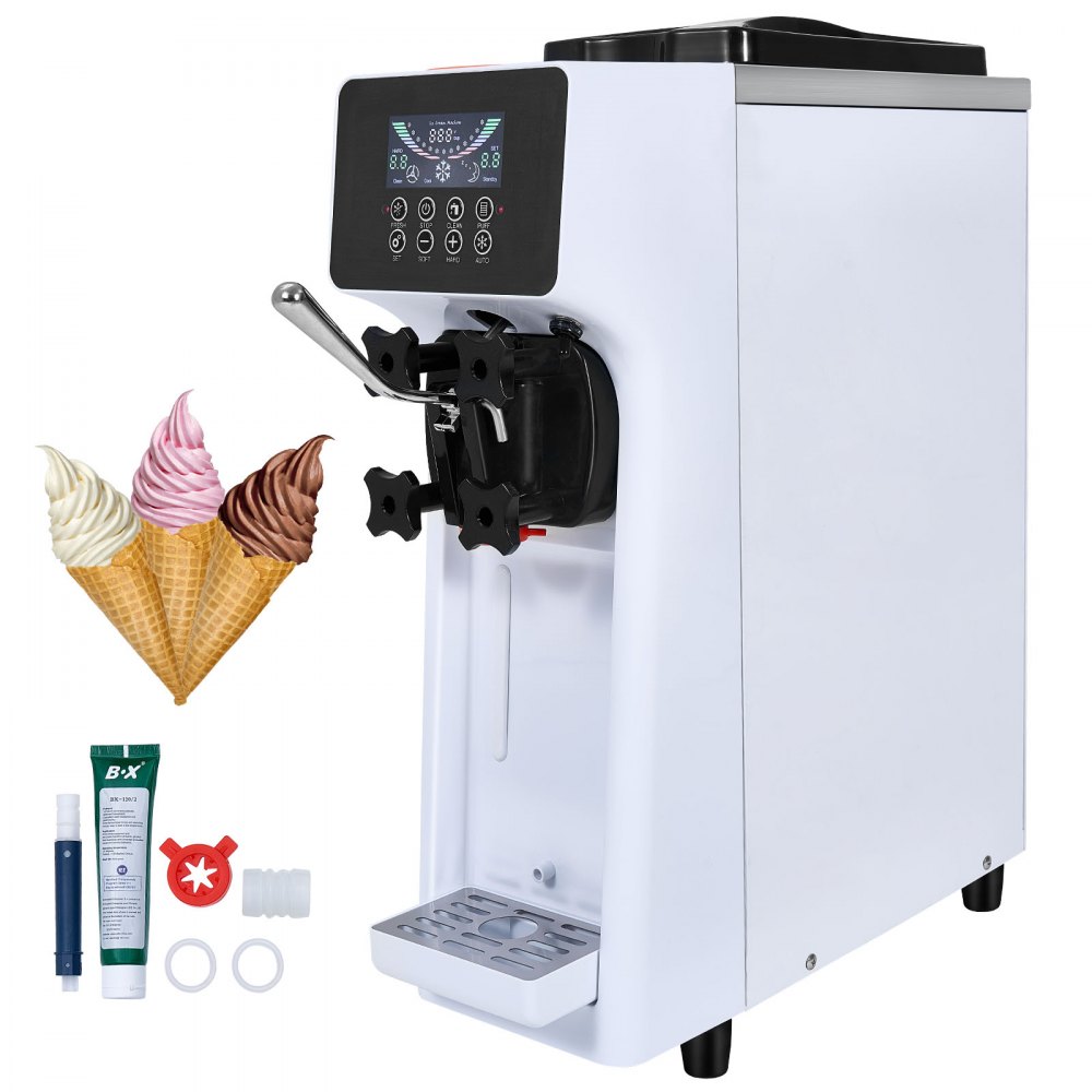 VEVOR Commercial Ice Cream Machine, 10.6 QT/H Yield, 1000W Single Flavor Countertop Soft Serve Ice Cream Maker, with 4L Hopper 1.6L Cylinder, LCD Panel Auto Clean Pre-cooling, for Restaurant Snack Bar - TMSRBQLJAJWDEE2OMV1