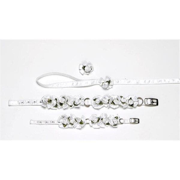 Noah&Aposs Ark Ribbon Dog Collar + Leash Set- Wedding Petal Flower Rosettes with Pearls - NO2521844