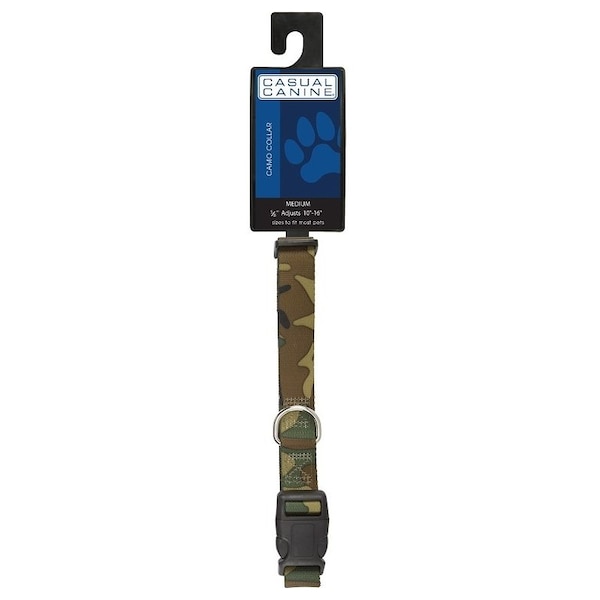 Casual Canine Dog Collar, DRing Link, 18 to 26 in L Collar, 1 in W Collar, Nylon, Green Camo - ZA6741 18 43