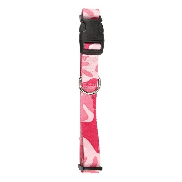 Casual Canine Dog Collar, D-Ring Link, 18 to 26 in L Collar, 1 in W Collar, Nylon, Pink Camo - ZA6741 18 75