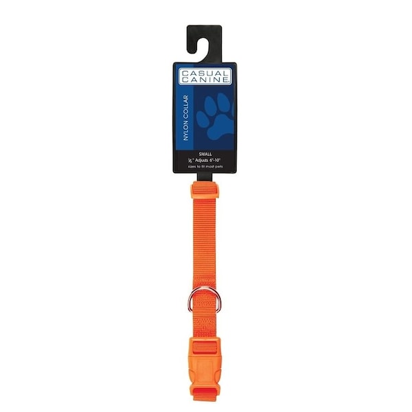 Casual Canine Dog Collar, Buckle Link, 10 to 16 in L Collar, 58 in W Collar, Nylon, Orange - ZM2391 10 69
