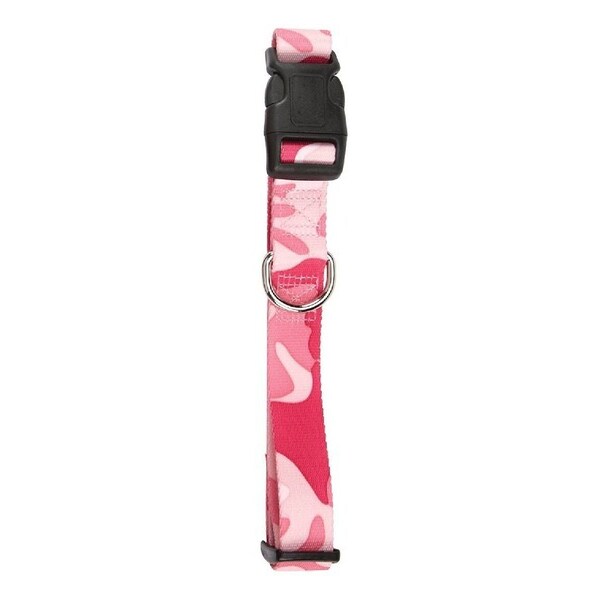 Casual Canine Dog Collar, D-Ring Link, 6 to 10 in L Collar, 3/8 in W Collar, Nylon, Pink Camo - ZA6741 06 75