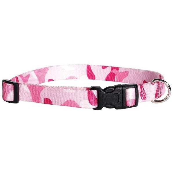 Casual Canine Dog Collar, D-Ring Link, 6 to 10 in L Collar, 3/8 in W Collar, Nylon, Pink Camo - ZA6741 06 75