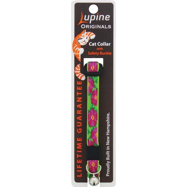 Lupine Adjustable Cat Collar With Bell, Breakaway Buckle, Petunias Pattern, 1/2 x 8 - 12-In. - 22227