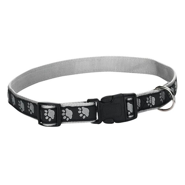 Casual Canine Dog Collar, 10 to 16 in L Collar, 5/8 in W Collar, Nylon, Black, Two Tone Paw Print - ZA8871 10 17
