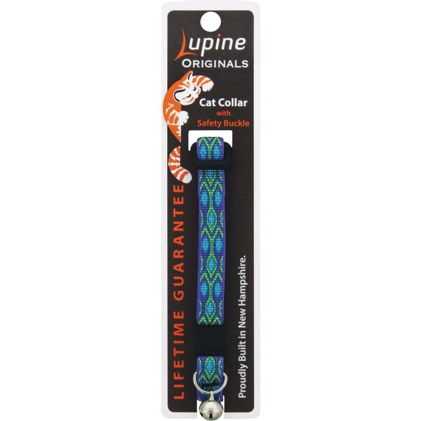 Lupine Adjustable Cat Collar With Bell, Breakaway Buckle, Rain Song Pattern, 1/2 x 8 - 12-In. - 72427