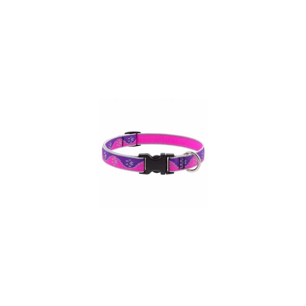 Lupine Adjustable Medium Dog Collar, Reflective Pink PawsPattern, 3/4 x 13 - 22-In. - 48502