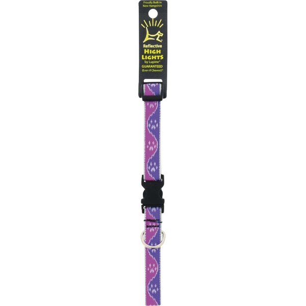Lupine Adjustable Medium Dog Collar, Reflective Pink PawsPattern, 3/4 x 13 - 22-In. - 48502