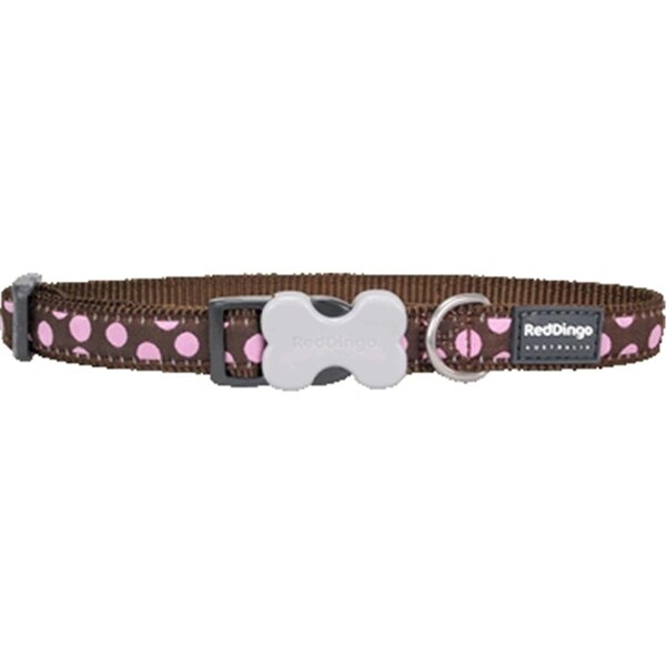 Red Dingo Dog Collar Design Pink Dots on Brown- Extra Small - DC-S1-BR-12