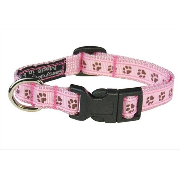 Sassy Dog Wear Sassy Dog Wear PUPPY PAWS-LT. PINK-CHOC.1-C Puppy Paws Dog Collar; Pink & Brown - Extra Small - PUPPY PAWS-LT. PINK/CHOC.1-C