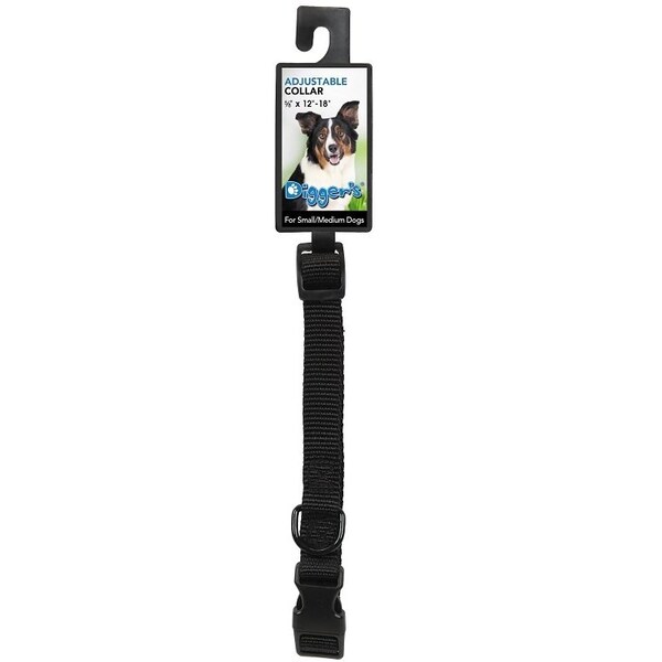 Pdq Boss Pet  Adjustable Dog Collar, 12 to 18 in L Collar, 58 in W Collar, Nylon, Black - 2938003
