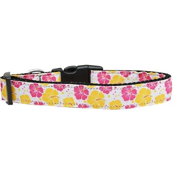 Unconditional Love Pink and Yellow Hibiscus Flower Nylon Dog Collar Medium - UN805192