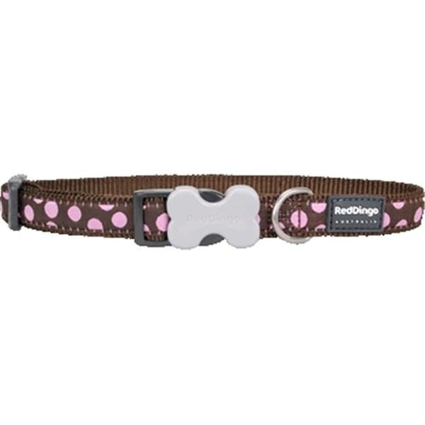 Red Dingo Red Dingo DC-S1-BR-ME Dog Collar Design Pink Dots on Brown; Medium - DC-S1-BR-ME