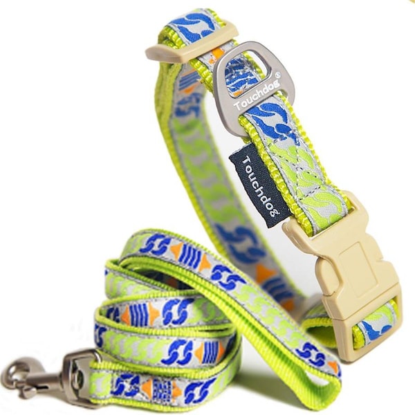 Touchdog Chain Printed Tough Stitched Embroidered Collar & Leash Yellow Small - CLSH3YLSM
