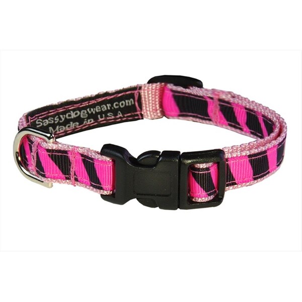 Sassy Dog Wear Zebra Dog Collar- Pink - Extra Small - ZEBRA-PINK1-C