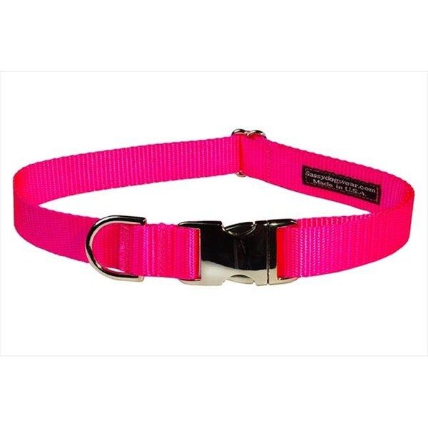 Sassy Dog Wear Sassy Dog Wear SOLID NEON PINK-METAL BUCKLE MED-C Aluminum Buckles Dog Collar; Neon Pink - Medium - SOLID NEON PINK-METAL BUCKLE MED-C