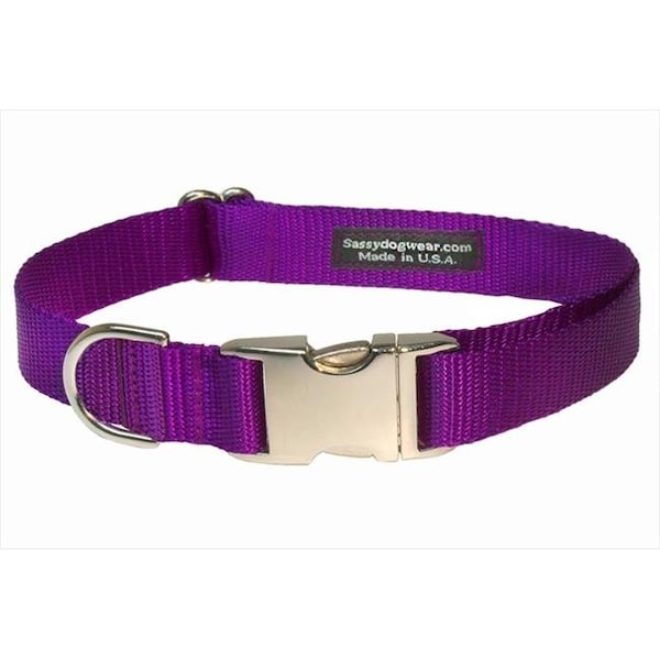 Sassy Dog Wear Sassy Dog Wear SOLID PURPLE-METAL BUCKLE MED-C Nylon & Aluminum Buckles Dog Collar; Purple - Medium - SOLID PURPLE-METAL BUCKLE MED-C