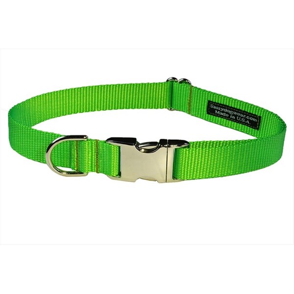 Sassy Dog Wear Aluminum Buckles Dog Collar- Neon Green - Medium - SOLID NEON GREEN-METAL BUCKLE MED-C