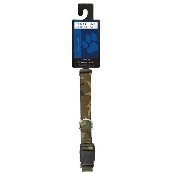 Casual Canine Dog Collar, DRing Link, 14 to 20 in L Collar, 58 in W Collar, Nylon, Green Camo - ZA6741 14 43