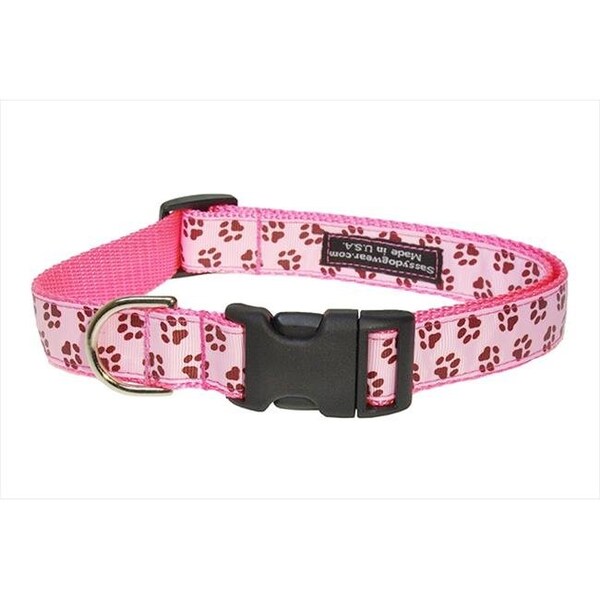Sassy Dog Wear Sassy Dog Wear PUPPY PAWS-LT. PINK-CHOC.4-C Puppy Paws Dog Collar; Pink & Brown - Large - PUPPY PAWS-LT. PINK/CHOC.4-C