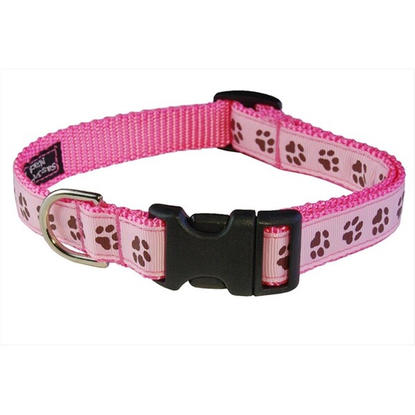 Sassy Dog Wear PUPPY PAWS-LT. PINK-CHOC.2-C Puppy Paws Dog Collar, Pink & Brown - Small - SA455478