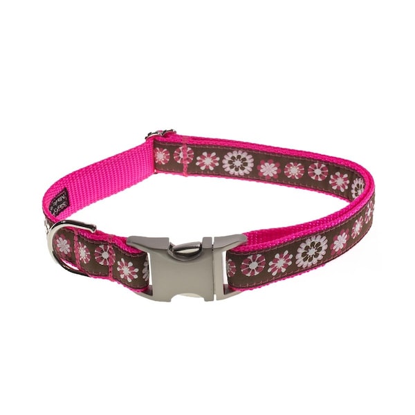 Sassy Dog Wear Wild Flowers Pink Dog Collar Adjusts 18-28 in. Large - WILD FLOWER PINK4-C
