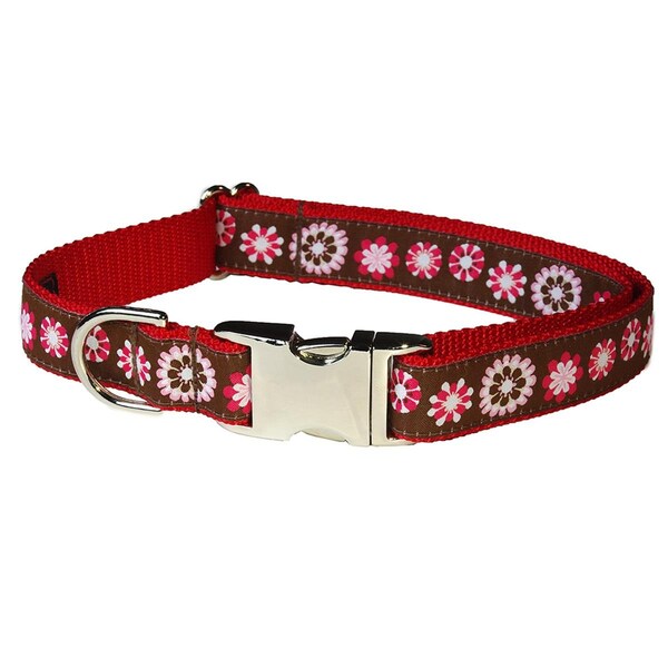 Fly Free Zone Wild Flowers Red Dog Collar - Adjusts 18-28 in. - Large - FL2650367