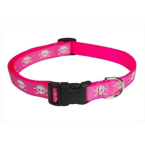 Sassy Dog Wear Sassy Dog Wear REFLECTIVE SKULL-PINK2-C Reflective Skull Dog Collar; Pink - Small - REFLECTIVE SKULL-PINK2-C