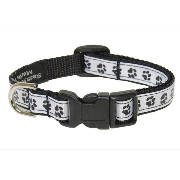 Sassy Dog Wear Sassy Dog Wear PUPPY PAWS-BLACK-WHT1-C Puppy Paws Dog Collar; Black & White - Extra Small - PUPPY PAWS-BLACK/WHT1-C