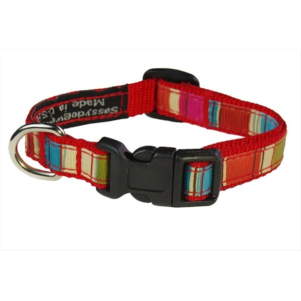 Sassy Dog Wear STRIPE-RED-MULTI1-C Multi Stripe Dog Collar- Red - Extra Small - STRIPE-RED/MULTI1-C