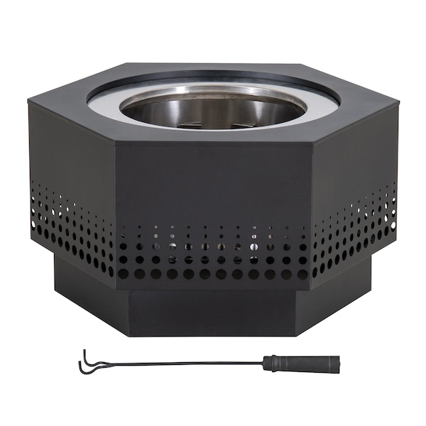 Sunjoy 28 in Smokeless Fire Pit with Ash Pan and Poker, Portable Wood Burning Fireplace, Black - A301060200