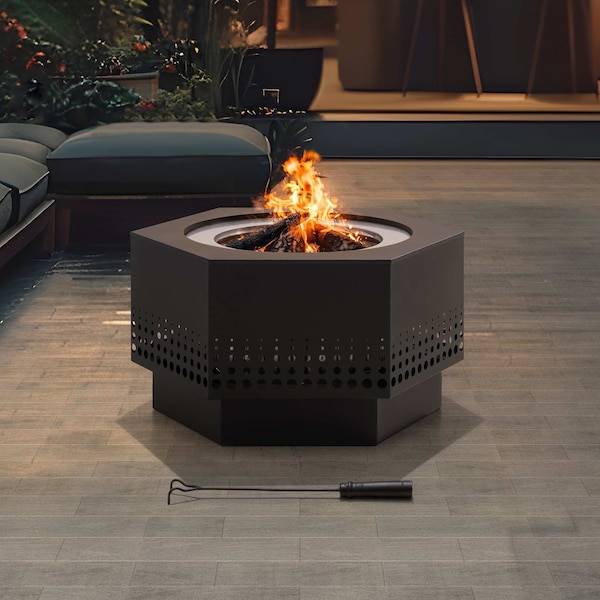 Sunjoy 28 in Smokeless Fire Pit with Ash Pan and Poker, Portable Wood Burning Fireplace, Black - A301060200