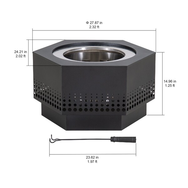 Sunjoy 28 in Smokeless Fire Pit with Ash Pan and Poker, Portable Wood Burning Fireplace, Black - A301060200