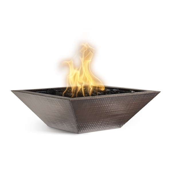 The Outdoor Plus 24 Square Maya Fire Bowl - Copper - Low Voltage Electronic Ignition - Natural Gas - OPT-103-SQ24E12V-NG
