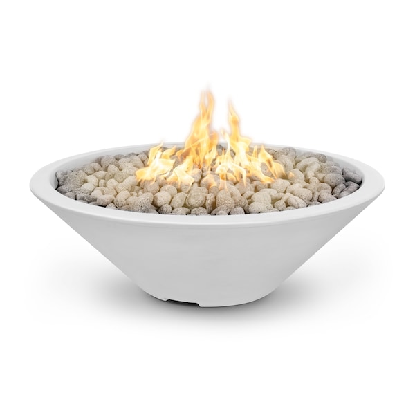 The Outdoor Plus 48 Round Cazo Fire Pit - GFRC Concrete - White - Match Lit with Flame Sense - Liquid Propane - OPT-CZ48FSML-LIM-LP