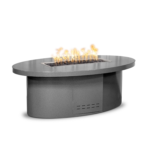 The Outdoor Plus 72 Oval Vallejo Fire Table, Powder Coated Metal, Silver Vein, Natural Gas - OPT-VALPC72E12V-SLV-NG