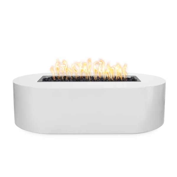 The Outdoor Plus 84 Rectangular Bispo Fire Pit, Powder Coated Metal, White, Low Voltage Electronic Ignition, Natural Gas - OPT-BSPPC84E12V-WHT-NG