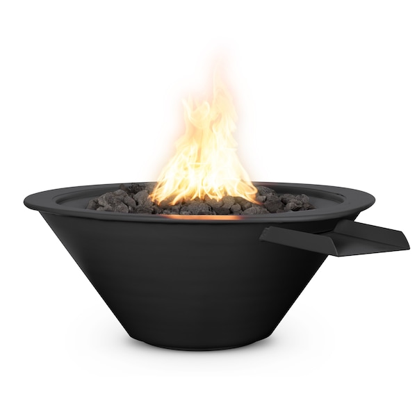The Outdoor Plus 24 Round Cazo Fire & Water Bowl - Powder Coated Metal - Black - Match Lit - Liquid Propane - OPT-R24PCFW-BLK-LP