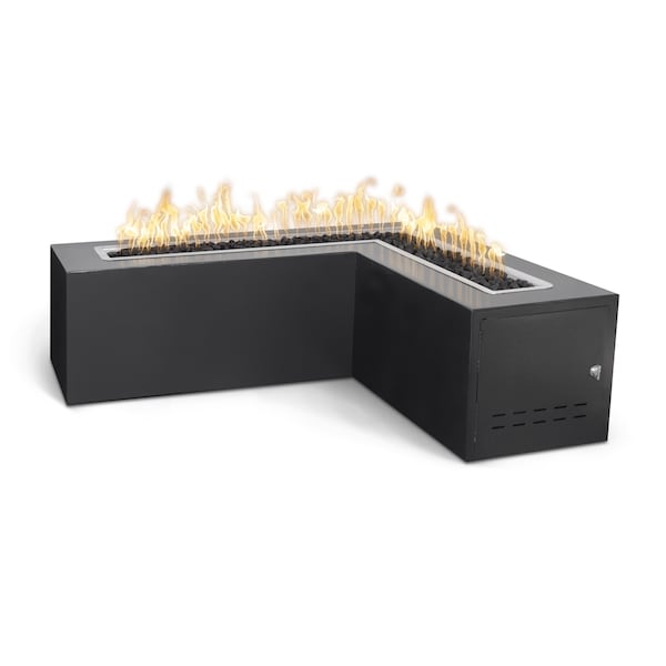 The Outdoor Plus 72 L-Shaped Whitney Fire Table, Powder Coated Metal, Black, Liquid Propane - OPT-WHTPC72E12V-BLK-LP