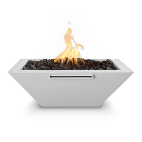 The Outdoor Plus 36 Square Maya Fire & Water Bowl - Powder Coated Metal - White - Match Lit - Liquid Propane - OPT-36SQPCFW-WHT-LP