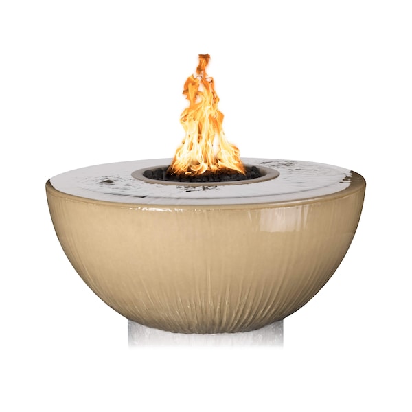 The Outdoor Plus 38 Round Sedona Fire & Water Bowl, GFRC Concrete, Brown, Low Voltage Electronic Ignition, Natural Gas - OPT-38FW360E12V-BRN-NG