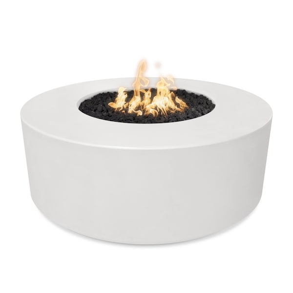 The Outdoor Plus 54 Round Florence Fire Pit, GFRC Concrete, White, Spark Ignition with Flame Sense, Liquid Propane - OPT-FL54FSEN-LIM-LP