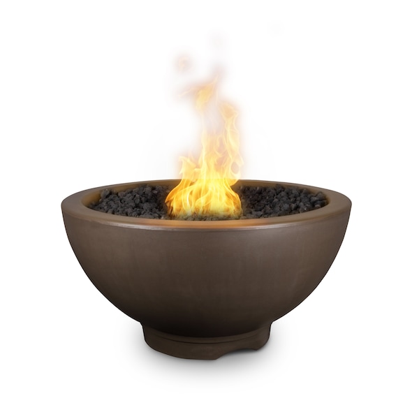 The Outdoor Plus 38 Round Sonoma Fire Pit, GFRC Concrete, Chocolate, Spark Ignition with Flame Sense, Liquid Propane - OPT-SONMA38FSEN-CHC-LP