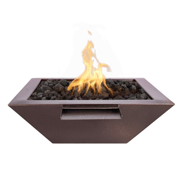 The Outdoor Plus 24 Square Maya Fire, Water Bowl, Powder Coated Metal, Copper Vein, Natural Gas - OPT-24SQPCFWE12V-CPV-NG