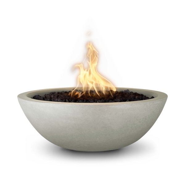 The Outdoor Plus 33 Round Sedona Fire Bowl - GFRC Concrete - Ash - Match Lit with Flame Sense - Liquid Propane - OPT-33RFOFSML-ASH-LP