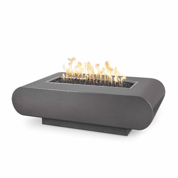 The Outdoor Plus 72 Rectangular La Jolla Fire Pit, Powder Coated Metal, Play Electronic Ignition, Liq. Propane - OPT-LAJPC72EKIT-SLV-LP