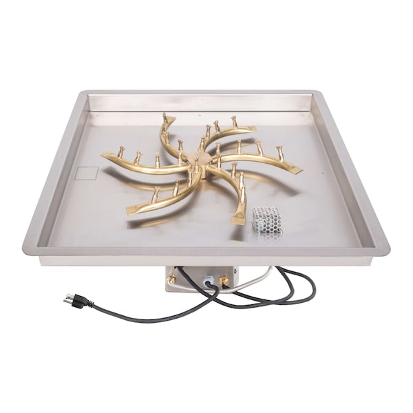 The Outdoor Plus 18x18 Square Drop-in Pan and 12 SS Square Bullet Burner - Match Lit with Flame Sense - OPT-BP18SQDSSFSML
